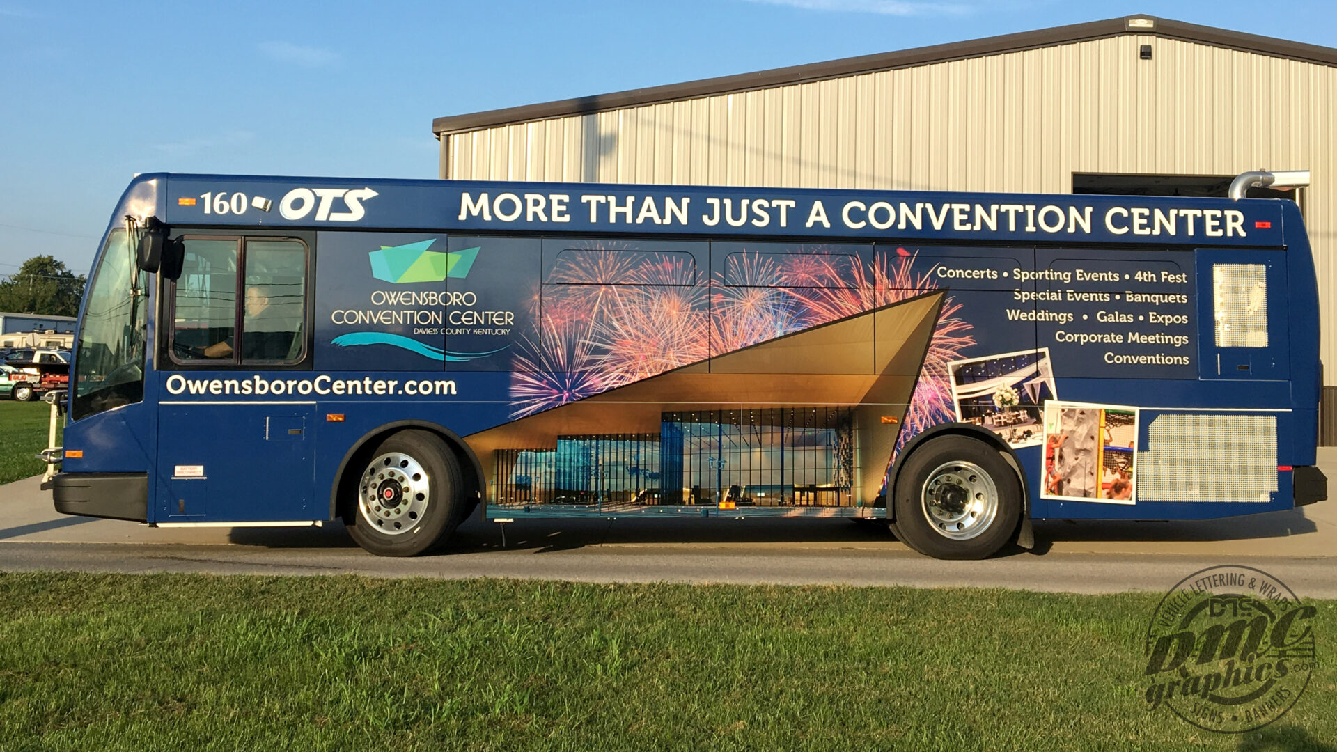 A bus with advertising on the side of it.