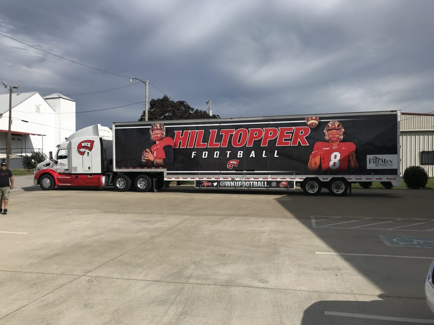 A large truck with the name 