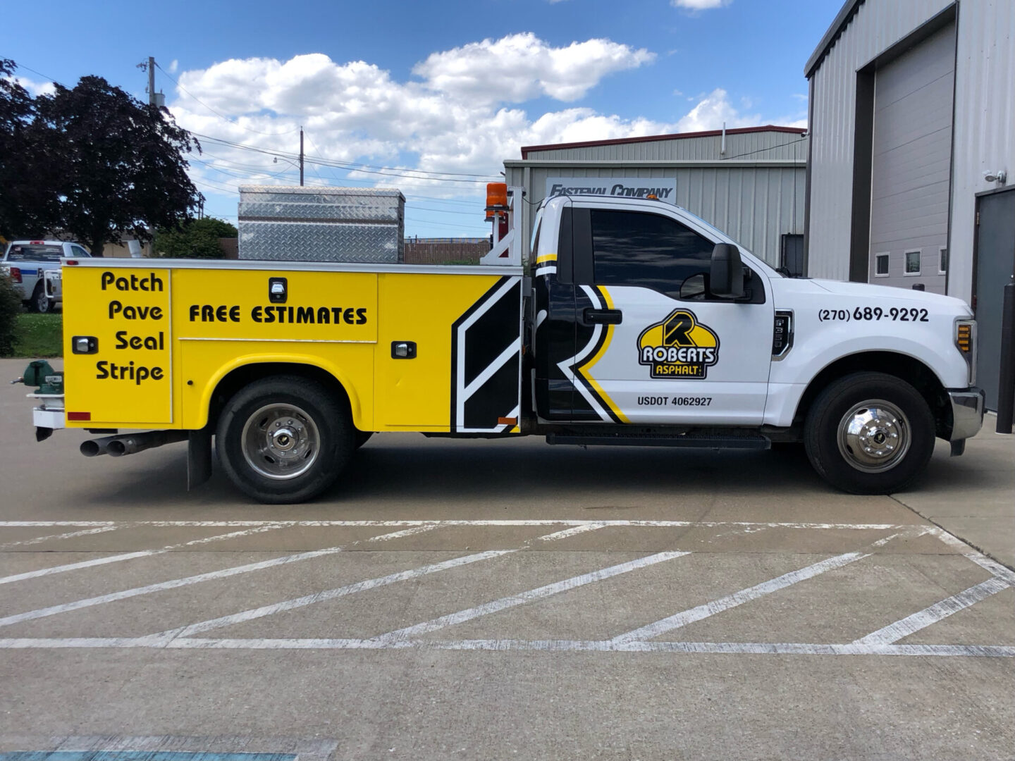 A truck that is parked in the parking lot.